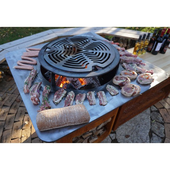 Brasero grill in cortenstaal inclusief topgrill, sokkel en aslade (enkel af te halen in Deinze)