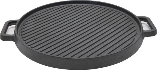 Grillplaat gietijzer Ø30cm  2 zijden, Vlak en ribbel zonder doos