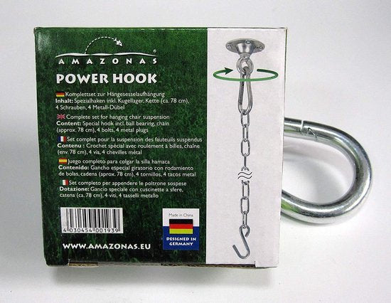 Power hook met ketting voor hangstoelen in houten balk
