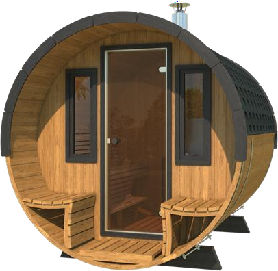 b-lazy Saunabarrel deluxe: diam: Ø235; lengte: 280 + balkon + panoramisch