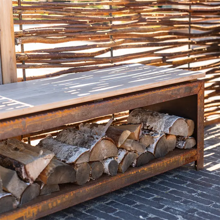 Houtopslag cortenstaal - bank 1200 x 400 x 424 mm