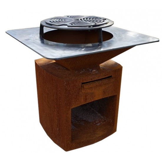 Brasero grill in cortenstaal inclusief topgrill, sokkel en aslade (enkel af te halen in Deinze)