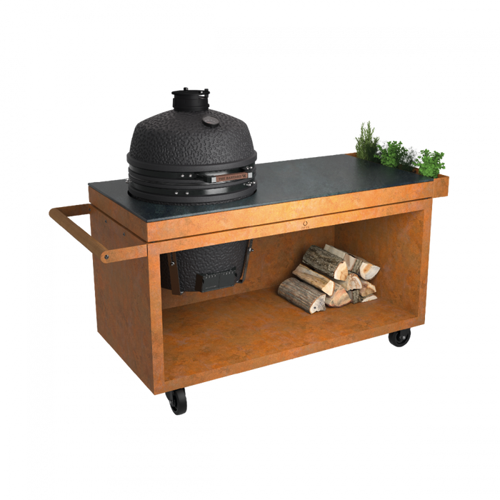 showroommodel: OFYR Kamado Tafel 150 PRO+ Cortenstaal Donker Grijs Keramiek excl. kamado