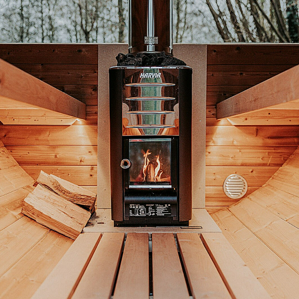 b-lazy Saunabarrel deluxe: diam: Ø235; lengte: 280 + balkon + panoramisch